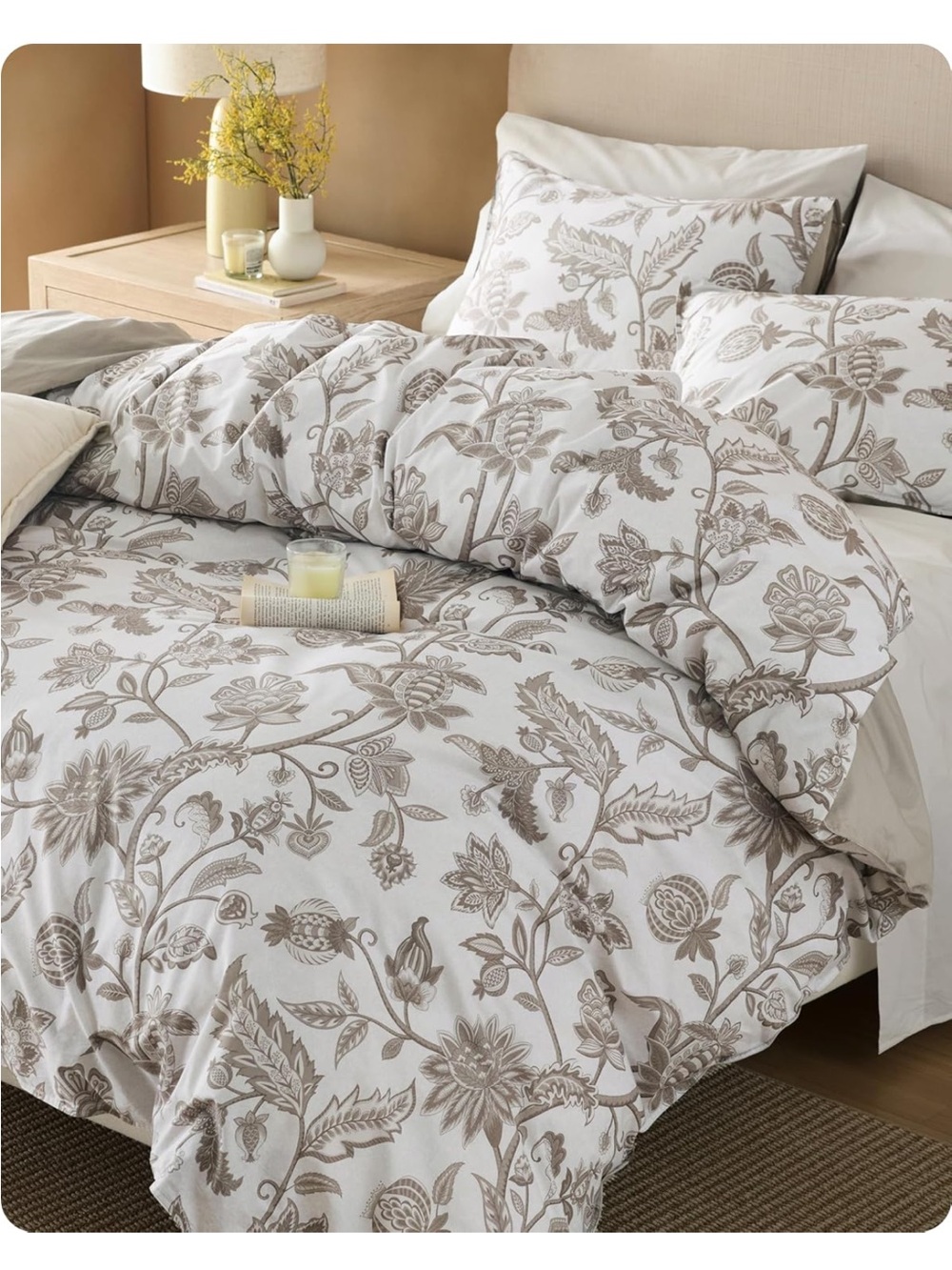NEW Bedsure PureWoven 100% Cotton Floral Duvet Cover Set, Reversible. Vines